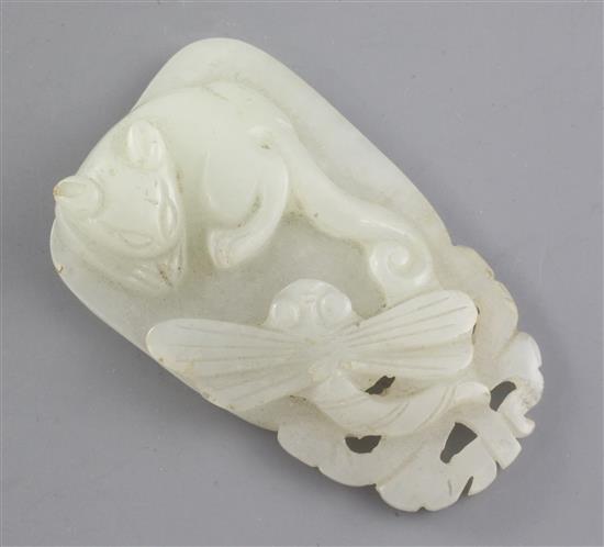 A Chinese pale celadon jade pendant, 19th century, length 6.7cm